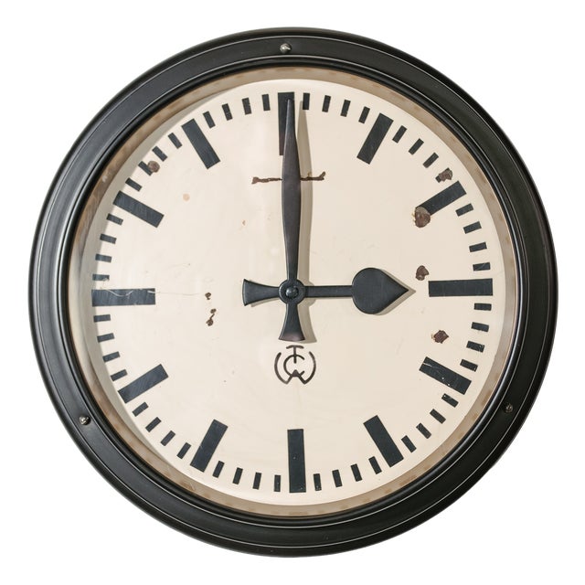 Black Industrial Factory Wall Clock by Carl Theodor Wagner, Germany For Sale