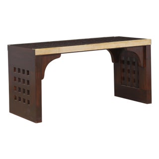 Ship's Teak Nautical Decking Converted to Bench or Coffee Table With Brass Edge For Sale