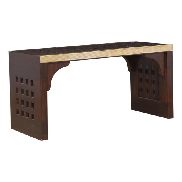 Ship's Teak Nautical Decking Converted to Bench or Coffee Table With Brass Edge For Sale