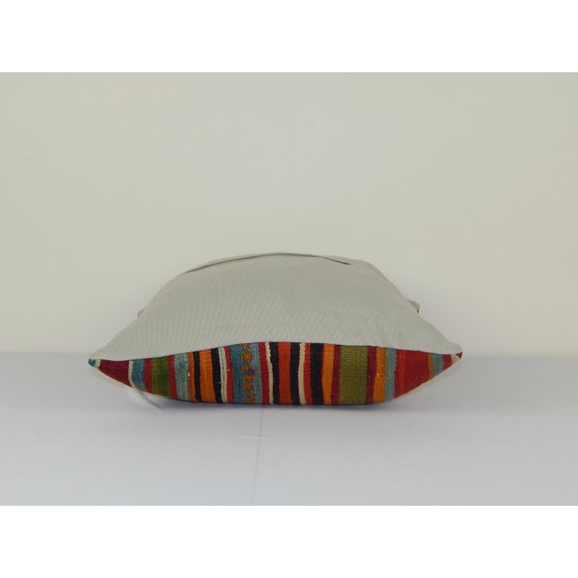 Striped Turkish Organic Wool Kilim Rug Pillow Cover For Sale - Image 4 of 5