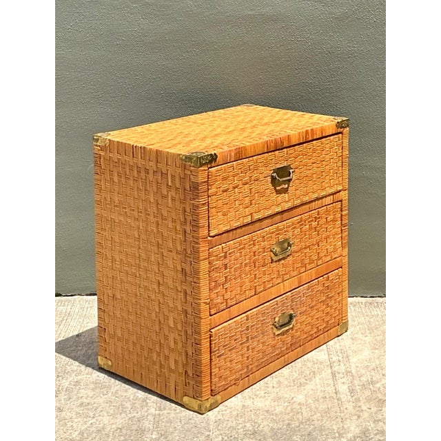 Chocolate Vintage Woven Rattan Three-Drawer Chest For Sale - Image 8 of 15