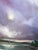 This brilliant sunset painting with purple skies and a bright yellow sun still high in the sky over the ocean by David...