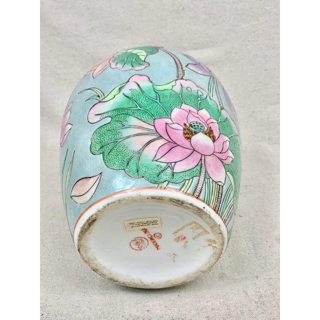 Vintage Late 20th Century Pastel Waterlily Chinoiserie Vase For Sale - Image 10 of 13