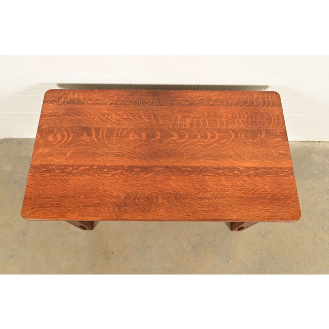 Imperial Furniture Grand Rapids Antique Mission Oak Arts & Crafts Writing Desk or Library Table, Circa 1910 For Sale - Image 12 of 14