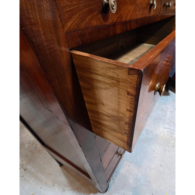 Antique Circa 1845 American Classical Bookmatched Crotch Black Walnut Chest of Drawers With Turned Bun Feet For Sale In Washington DC - Image 6 of 16