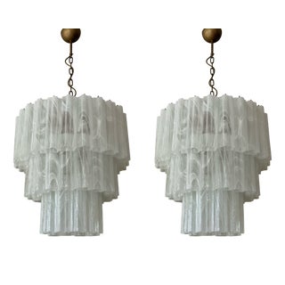 Large Bold Eclectic White Murano Chandeliers, Set of 2 For Sale