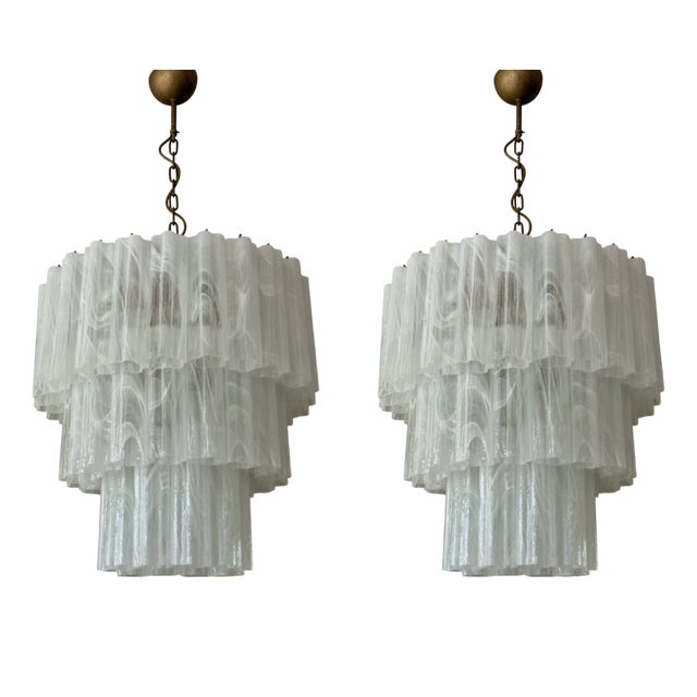 Large Bold Eclectic White Murano Chandeliers, Set of 2 For Sale