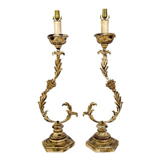 1970s Tall Curved Metal Foliate Lamps - Pair For Sale