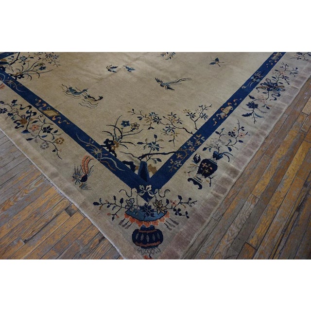 1920s 1920s Beige Floral Medallion Antique Chinese Peking Carpet 8'10" X 11'6" Handknotted Wool Rug For Sale - Image 5 of 12