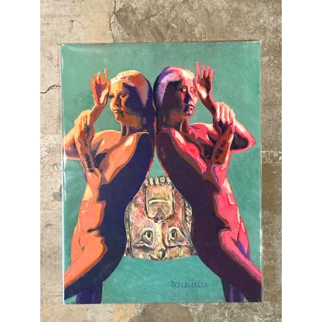 Abstract Vintage Ron Seitler Figurative Oil Crayon Figurative Drawing For Sale - Image 3 of 12