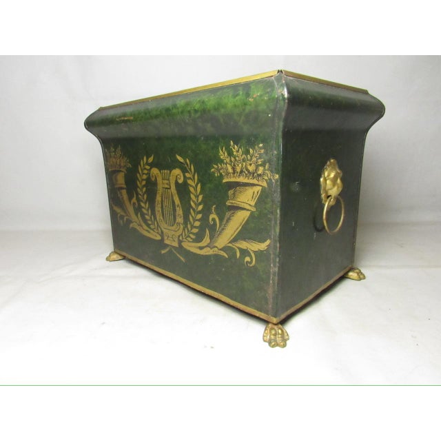 Green Vintage French Tole Painted Cachepot or Planter For Sale - Image 8 of 17
