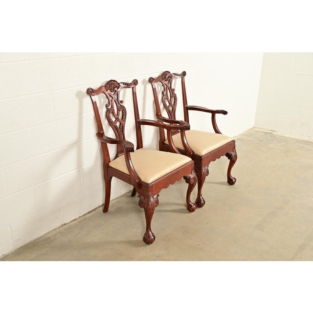 Baker Furniture Company Baker Furniture Chippendale Carved Mahogany Armchairs, Pair For Sale - Image 4 of 15