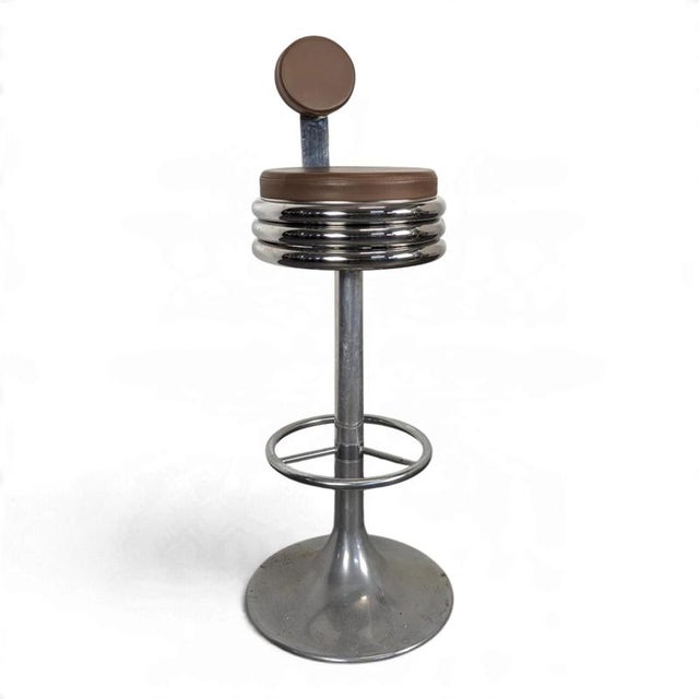 Chrome Bar Stool with Tulip Base and Backrest, 1970s For Sale - Image 9 of 9