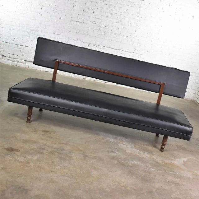 Black Vintage Mid Century Modern Black Vinyl Faux Leather Convertible Sofa by Universal of High Point For Sale - Image 8 of 13