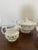 Charming antique English popular sprig design white porcelain three piece tea set with lidded creamer and sugar, embossed...