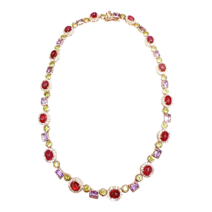 Bochic “Capri” Vintage Ruby, Amethyst, Peridot Necklace Set 18K Gold & Silver