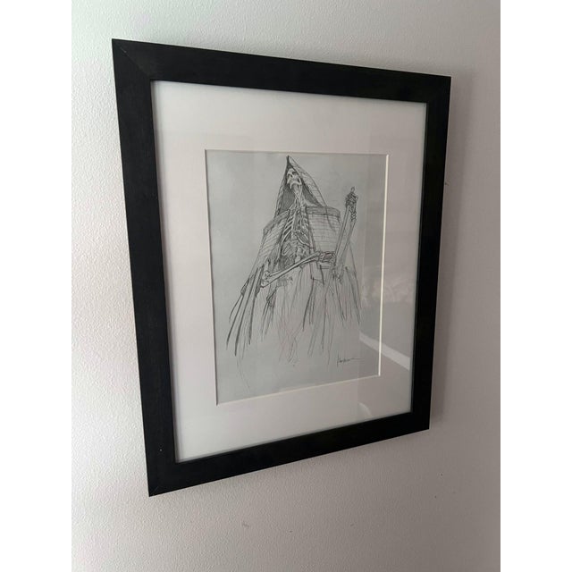 Dusk (sketch) by Peter Mohrbacher | Graphite on paper of a skeletal figure in a hooded cloak For Sale - Image 4 of 5