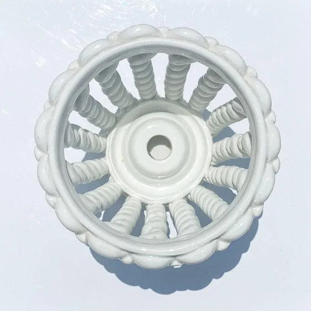 Late 20th Century Trompe l'Oeil Ceramic Faux Wicker Bread or Fruit Bowl With Candle Holder - Spain For Sale - Image 5 of 6