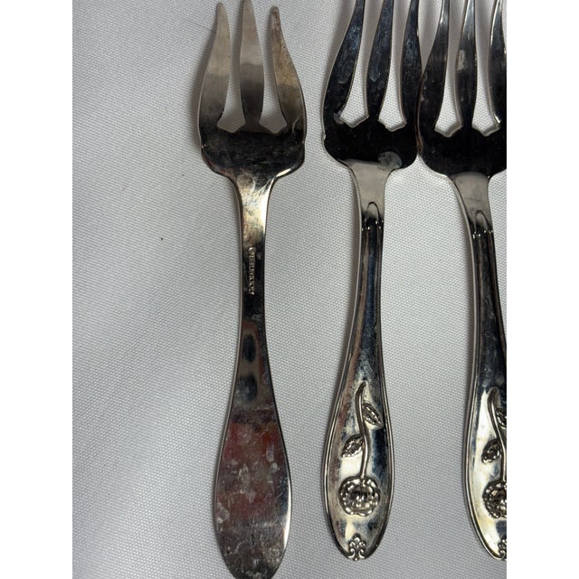 1970s 1970s Godinger Rose Floral Pattern Dessert Forks Set of 11 Silver Plate Vintage Flatware For Sale - Image 5 of 5