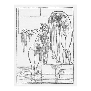 Bathing Female Nude Woodcut For Sale