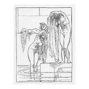 Bathing Female Nude Woodcut