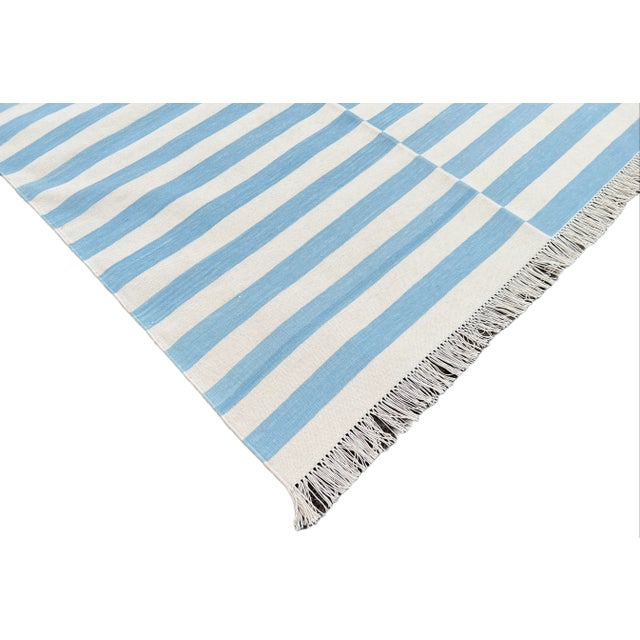 Not Yet Made - Made To Order Handmade Reversible Cotton Vegetable Dyed Blue and White Striped Rug-10'x14' For Sale - Image 5 of 11