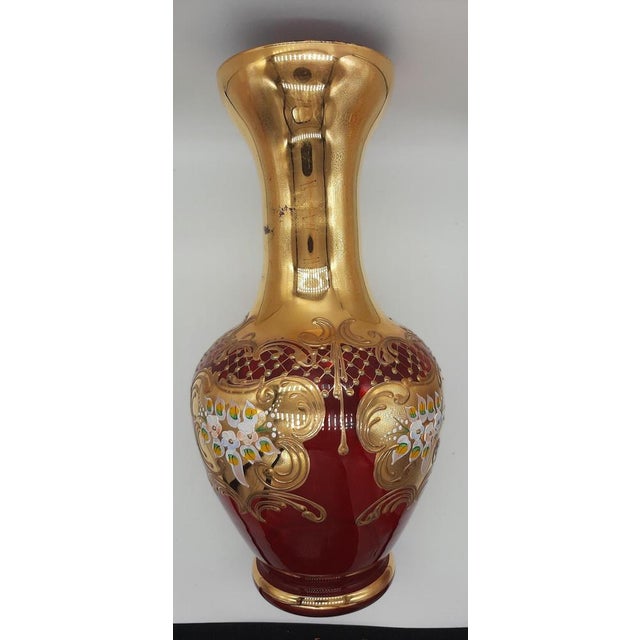 Red Tre Fuochi Murano Blown Glass Vase with 24k Gold Finishes, Venice, Italy, 1960s For Sale - Image 8 of 16