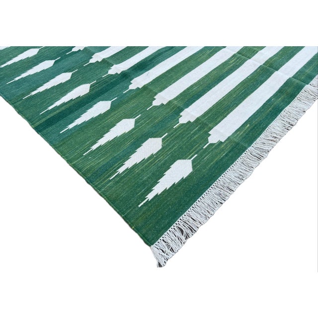 Not Yet Made - Made To Order Handmade Cotton Natural Vegetable Dyed Forest Green and White Striped Pattern Rug - 8'x10' For Sale - Image 6 of 11