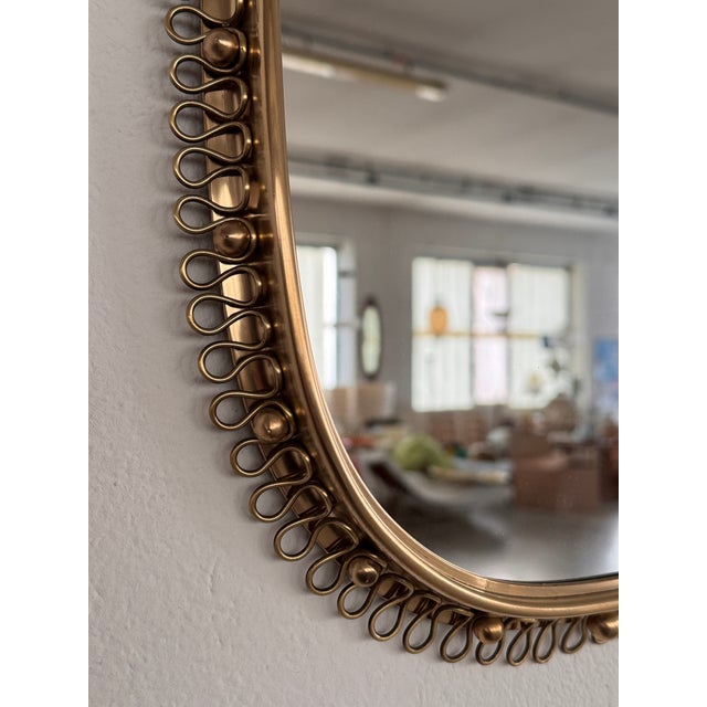 Vintage Wall Mirror with Loop Frame and Wall Hook in Brass by Josef Frank for Svenskt Tenn, 1960s For Sale - Image 14 of 16