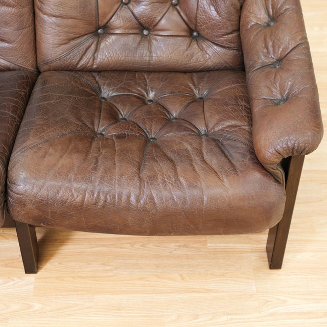 1970s Danish Brown Leather Tufted Sofa For Sale - Image 18 of 18