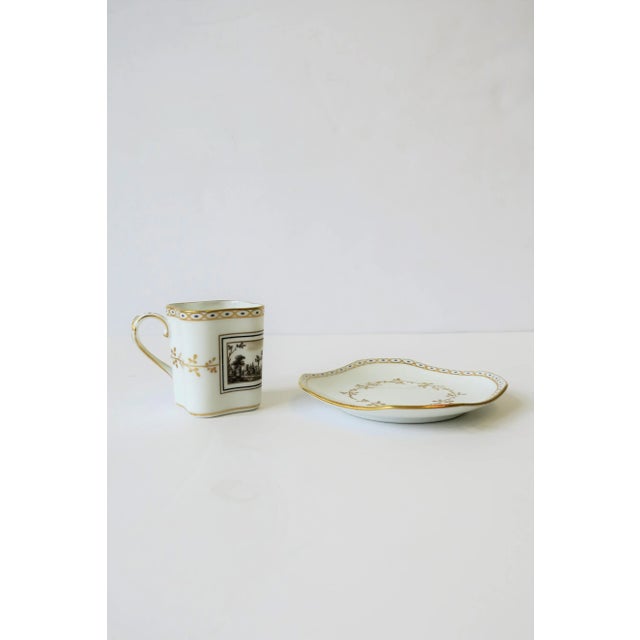 White Richard Ginori Designer Italian White & Gold Espresso Coffee or Tea Cup Saucer - 2 Pieces For Sale - Image 8 of 12