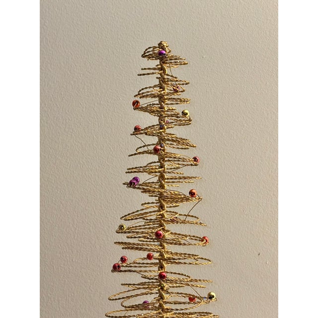 Metal Vintage Gold Wire Beaded Christmas Trees – Set of 2 (20” Each) For Sale - Image 7 of 11