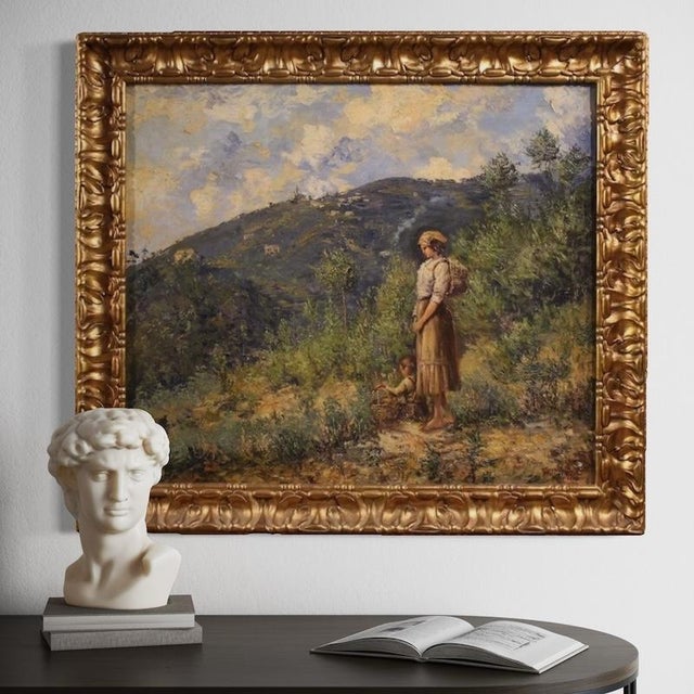 Italian School, Landscape with Figure Painting, 1914, Oil on Canvas For Sale - Image 4 of 16