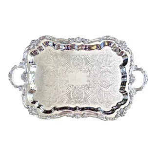 1960s Large Heavy Sheridan Silverplate Footed Butlers Serving Tray For Sale