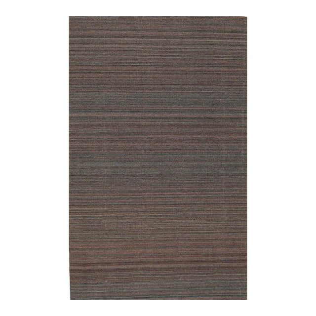 5x8 Blue Hand-Knotted Wool Striated Horizon Geometric Modern Carpet Rug For Sale