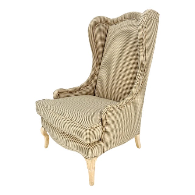 Tall Back French Provincial Cabriole Legs White Wash Finish Legs Wing ArmChair For Sale