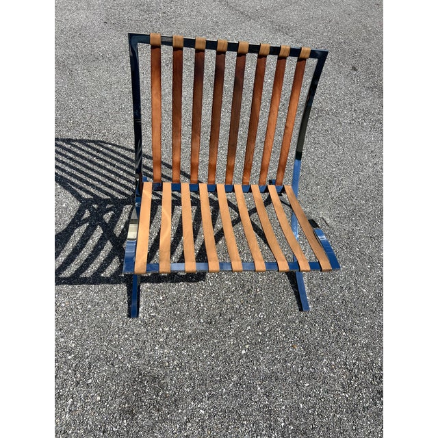 Midcentury Barcelona Style Chair in Stainless Steel and Leather For Sale - Image 12 of 14