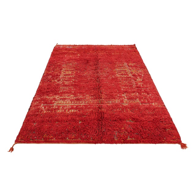 1950s Vintage Moroccan Rug, Red & Beige With High Pile - Rug & Kilim For Sale - Image 5 of 7