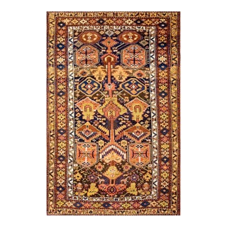 1900s Blue Navy Geometric Tribal Antique Persian Kurdish Rug 5'0" X 7'7" Handknotted Wool Carpet For Sale