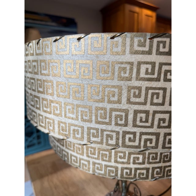 Beige Two-Tier Fiberglass Lampshade With Greek Key Pattern -a Pair For Sale - Image 8 of 18