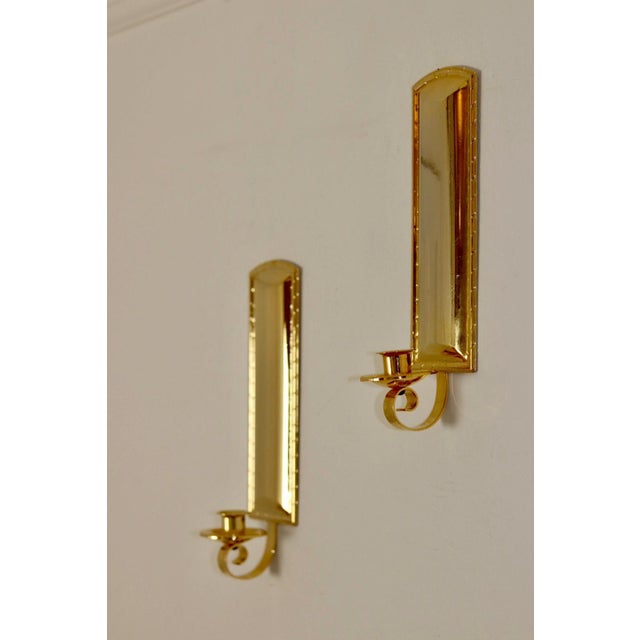 Gold Mid-Century Modern Swedish Brass Sconces by Scandia, Set of 2 For Sale - Image 8 of 10