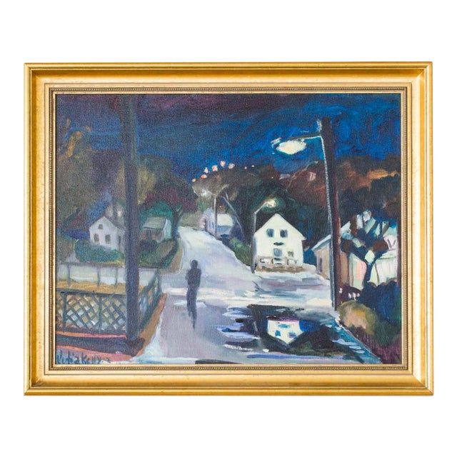 Late 20th Century "Provincetown" Cityscape Oil Painting by Julia Kelly, Framed For Sale
