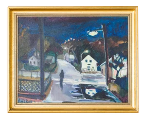 Late 20th Century "Provincetown" Cityscape Oil Painting by Julia Kelly, Framed