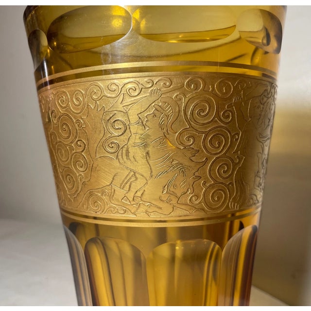 High Quality Antique Ornate Moser Karlsbad Orange Amber Brass Crystal Glass Vase For Sale - Image 12 of 14