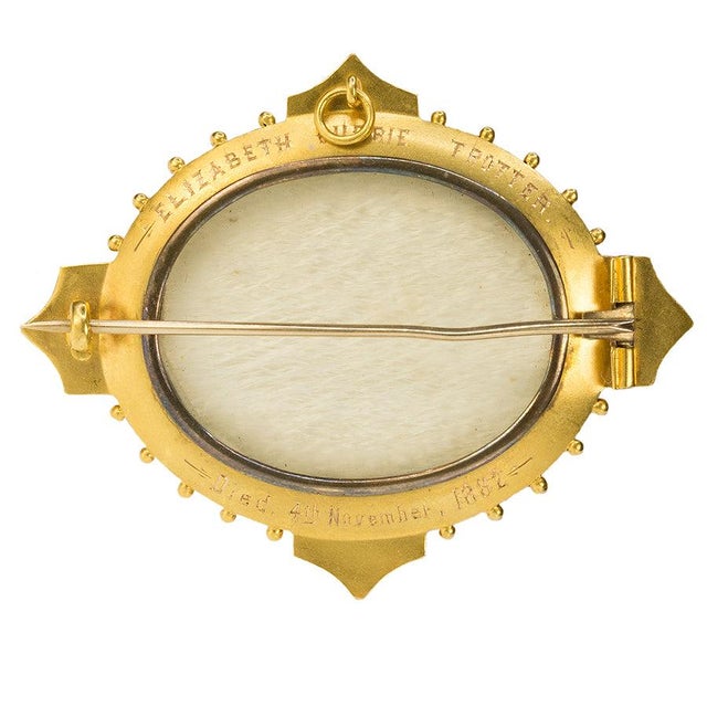 18k Onyx and Seed Pearl Mourning Pin, with inscroption "Elizabeth Currie Trotter, died 4th November 1862"