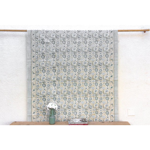 Blue Jardin Secret, Hand Blockprint Cotton Coverlet For Sale - Image 8 of 8