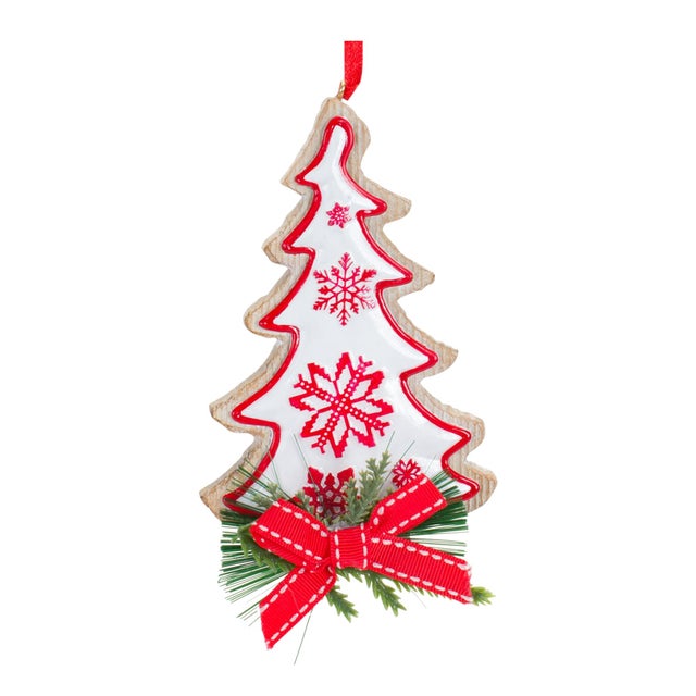 2020s Nordic Snowflake Character Tree Ornament with Pine Bow Accent (Set of 6) For Sale - Image 5 of 5