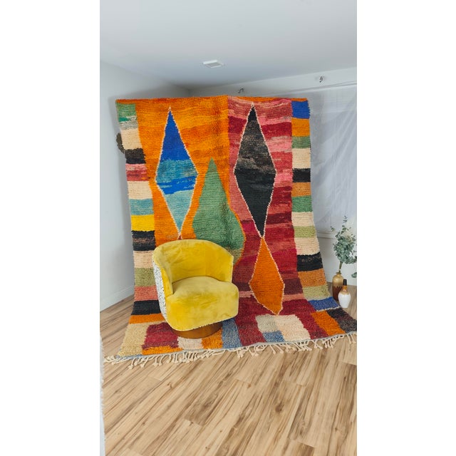 Handmade Moroccan Boujaad Rug, Orange Blue Green Diamond Patchwork, 9'8" X 6'7" For Sale - Image 11 of 13
