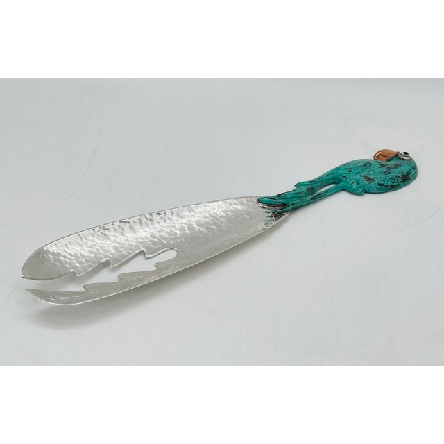 1980s Rare Emilia Castillo Taxco Parrot Silverplate & Verdigris Serving Utensils For Sale In Los Angeles - Image 6 of 18
