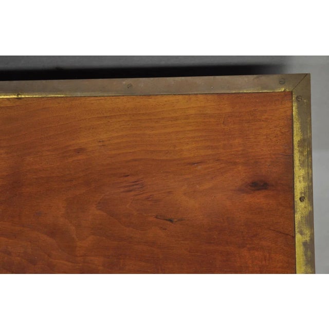 Antique English 4 Drawer Brass Banded Burr Walnut Campaign Chest Dresser For Sale - Image 14 of 15